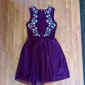 purple tulle and embroidered floral mini dress